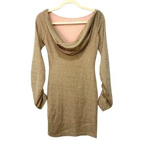 Just Cavalli Gold Shimmer Long Sleeve Mini Dress Size 40 Small NWT